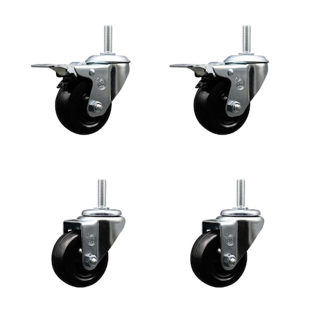 Service Caster 3 Inch Hard Rubber Swivel 58 Inch Threaded Stem Caster Set 2 Total Lock Brakes SCC-TSTTL20S314-HRS-58212-2-S-2